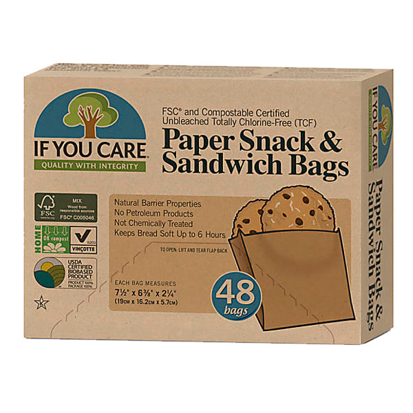 If You Care plastic free recyclable paper snack and sandwich bags.