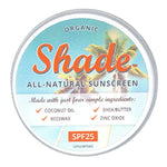 Shade all-natural plastic free organic sunscreen. SPF25. 100ml.