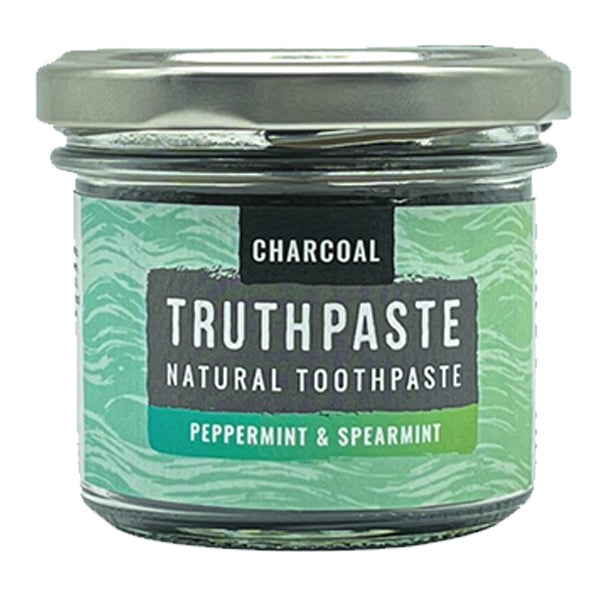 Truthpaste charcoal natural plastic free peppermint and spearmint toothpaste.