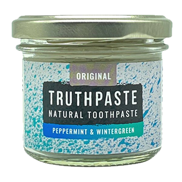 Truthpaste original natural plastic free peppermint and wintergreen toothpaste.