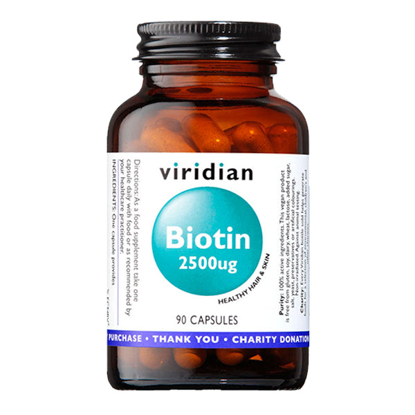 Viridian plastic free vegan biotin. 2500ug, 90 capsules.