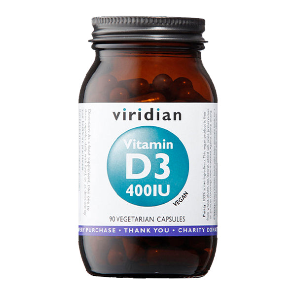Viridian plastic free vegan vitamin D3 400IU. 90 capsules.